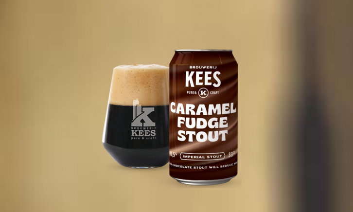 Caramel Fudge Stout blikje en glas Caramel Fudge Stout blikje en glas